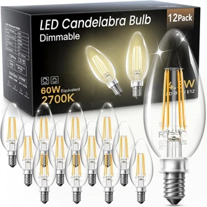 12 Pack LED Candelabra Bulbs Dimmable 60W Equivalent B11 E12 Base Warm White - Picture 1 of 12