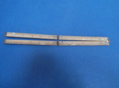 Edwardian small folding wood ruler metal hinges and ends in inches - Image 1 of 3