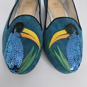 Rara Avis Iris Apfel Pelican Bird Loafer Flat Teal Suede Leather Size 7 Sequins  - Picture 1 of 8