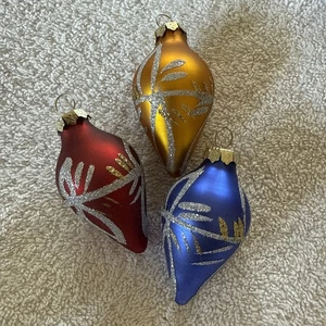 3 Teardrop Decorated Matte Glass Christmas Ornaments - Picture 1 of 1