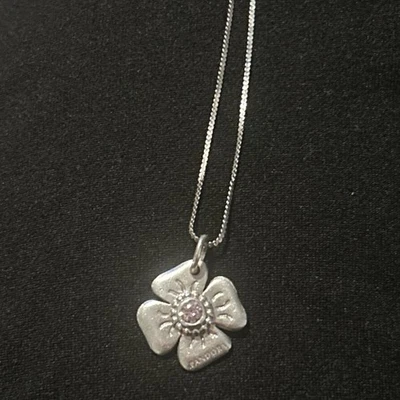 "Collar y colgante Pandora de plata de ley 925 con diamante rosa 16""" Foto 1 de 4