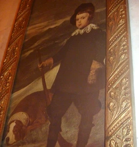 Antique Wood Framed Print of Boy & Dog - Picture 1 of 8