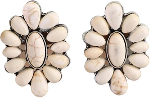 Pendientes colgantes ovalados turquesa bohemia vintage turquesa geométrica occidental - Imagen 1 de 4