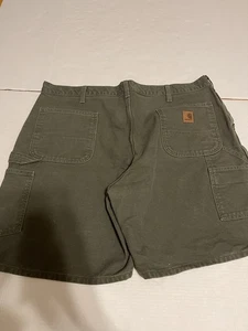 Vintage Y2k Carhartt Size 42 Mens Green Canvas B25 MOS Baggy Work Shorts Loose - Picture 1 of 7