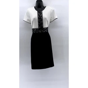 Vestido Vaina KARL LAGERFELD PARIS Para Mujer Negro-Blanco Encaje-Bloque Color Talla 4 - Imagen 1 de 11