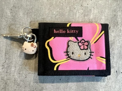 Hello Kitty Wallet Vtg 2003 Nylon Bi Fold Hook Loop Sanrio Smiles  W/ Lock & Key - Image 1 of 3
