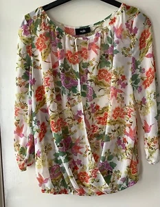 WALLIS BLOUSE SIZE S 8-10 FLOATY SHEER LONG SLEEVE TROPICAL DESIGN. EXCELLENT - Picture 1 of 5