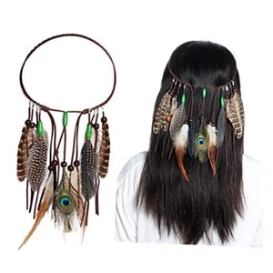 obmwang Indian Feather Headband Boho Feather Headbands Festival Costumes Head - Picture 1 of 8