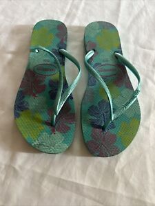 Havaianas Slim Flip Flops US 9/10 Blue  Floral  Sandals EUR41/42