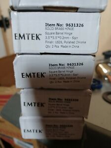 2-pk Emtek 9631326 Solid Brass Square Barrel Hinge 3.5"x3.5" Polished Chrome NEW