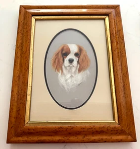 BIRDS EYE MAPLE FRAMED PAINTING DOG SIGNED S EVANS 18" X 14" - Picture 1 of 7