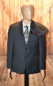Alfani Men Slim Fit Dark Gray Light Plaid Dual Vent 2 Button Suit Sz 38S Wst 32 - Picture 1 of 17
