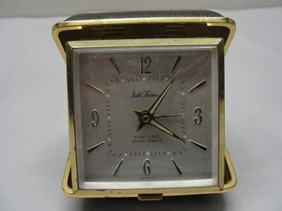 VINTAGE SETH THOMAS WIND-UP TRAVEL ALARM CLOCK EIGHT DAYS SEVEN JEWELS ~ WORKS - Image 1 of 2