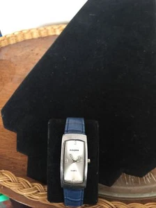 Vintage Magna rectangular faced Watch blue leather strap needs battery - Picture 1 of 7