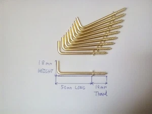 10 x L Shape Brass Metal Screw Hanger 50 mm Long Peg Cup Hook - Picture 1 of 3