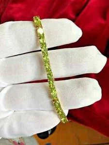 Women's 5Ct Oval Cut Tennis Bracelet Lab Created Peridot 14K Yellow Gold Finish - Picture 1 of 5