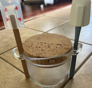 1960s Kosta Boda Large frost Glass Jar With Cork Lid &ring handles 8”w/handles - Picture 1 of 10