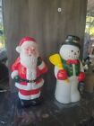 Set of 2 Christmas Blow Mold Santa & Snowman Pathway Lights Topper Decorations 