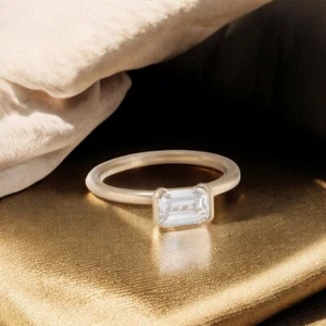 14k White Gold Diamond Ring 1.00 Ct IGI Certified Lab Created Emerald Cut - Picture 1 of 14