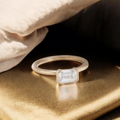 14k White Gold Diamond Ring 1.00 Ct Emerald Cut Lab Created IGI  - Image 1 of 4