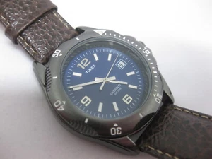 Vintage Carriage By Timex Men Leather Band Blue Face 30m WR Watch N9 Works - Picture 1 of 5