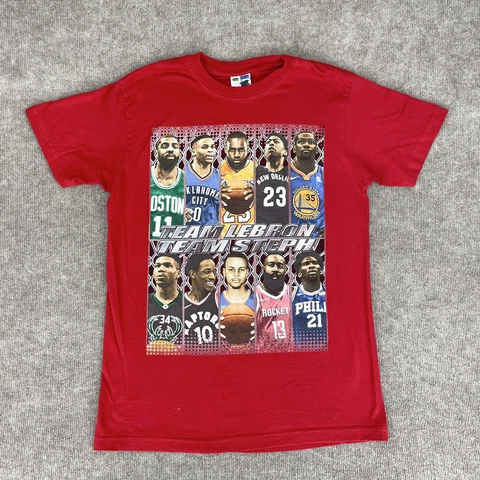 NBA Players Red Shirt M LeBron Durant Curry Giannis Kyrie FLAWS Big stains Back Cover