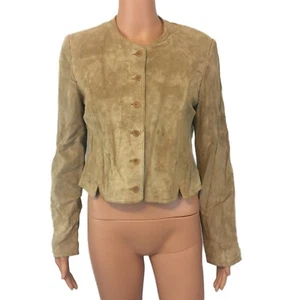 Vintage Carroll Reed Women's Size 10 Tan Leather Jacket Button Down & Lined - Picture 1 of 11