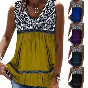 Womens Sleeveless Loose Vest Shirts Ladies Cami Blouse Tops Tee Summer Plus Size - Picture 1 of 17