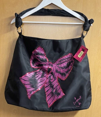 Vera Wang Lovestruck Large Over Shoulder Black Tote Pink Bow Sequin Outline READ - Image 1 of 4