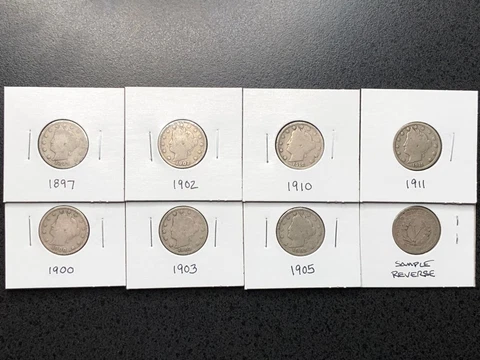 LIBERTY "V" NICKLES  1883 - 1913 / Random Lot of Seven Coins Cover