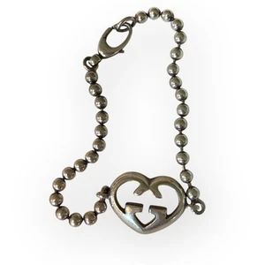 Pre-Loved GUCCI GG Sterling Silver Heart Interlocking Chain Bracelet- No Box - Picture 1 of 3