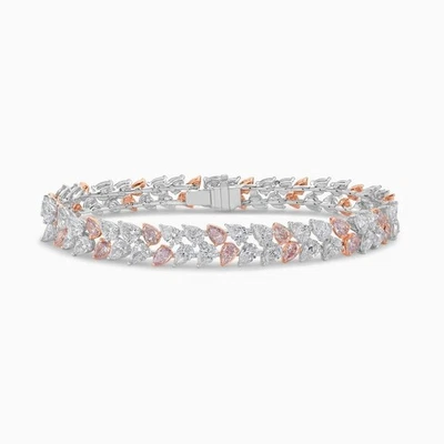 Pulseras para mujer con montura de punta de color rosa y blanco cultivadas en laboratorio de oro blanco de 14K Foto 1 de 4
