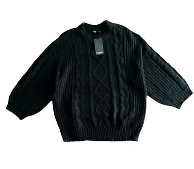 Suéter Brave Soul London Cuadrado Gran Tamaño Acogedor CableKnit Manga Globo Negro XL Foto 1 de 4