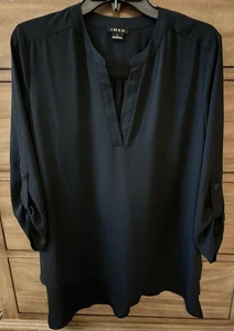 Iman Black Layered Tunic Top Sz L EUC - Picture 1 of 2