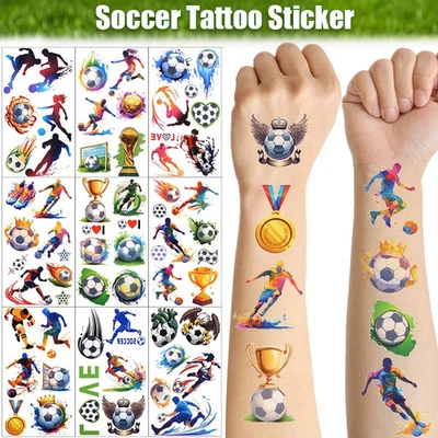 Pegatinas tatuajes temporales 10 piezas fútbol niños cumpleaños fiesta favores fútbol Foto 1 de 4