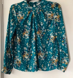TU SIZE 10 DARK GREEN FLORAL LONG SKEEVE BLOUSE.ROUND NECK.EXCELLENT CONDITION. - Picture 1 of 5