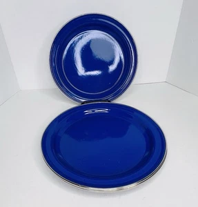 "4 platos de cena de 10"" de metal esmaltado moteado azul para acampar" - Imagen 1 de 11