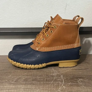LL Bean Duck Stiefel Damen Gummi Regen Schuhe Größe 7 mittelbraun/blau - Bild 1 von 8