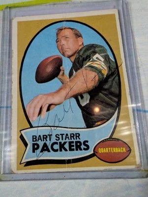Tarjeta de fútbol americano firmada por la pluma de Bart Starr Topps Green Bay Packers de la NFL 1970 Foto 1 de 2