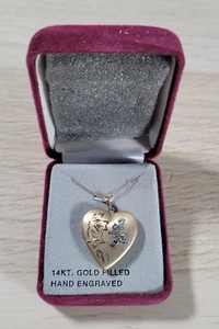 Vtg Art Deco 1/20 14K Gold Filled Heart Photo Locket Pendant Necklace Love - Picture 1 of 6