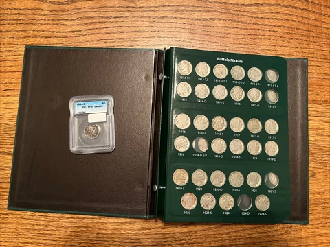 1913-1938 Buffalo Nickel Collection Album With 60 Coins 1 Graded Cover