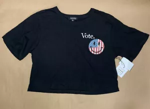 Vote Crop T-Shirt Black Short Sleeve La La Land Creative Co Womens Size Medium - Picture 1 of 7