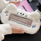 Cute Large Capacity Fluffy Dog Cat Pencil Case Storage Bag Transparent Pen Bag