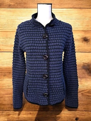 Cárdigan de lana Sutton Studio, azul oscuro y negro, mediano para mujer Foto 1 de 4