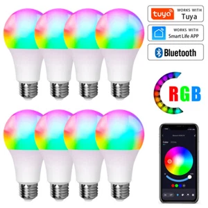 1-8X 9W TUYA Bluetooth Smart Light Bulb E26 E27 LED RGBCW Lamp Dimmable Timer - Picture 1 of 23