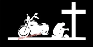 Biker at Cross Vinyl Decal praying pray Christian motorcycle sticker window - Bild 1 von 1