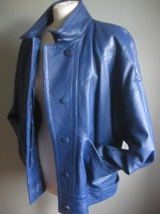 CHAQUETA DE CUERO AZUL VINTAGE 12 M&S oversize ajuste relajado NEW WAVE AÑOS 80 90 RETRO - Imagen 1 de 24