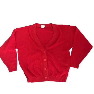 Cárdigan Suéter Vintage Años 80 Rojo Tejido L Grunge Abuela Tomate Niña Huntington Foto 1 de 4
