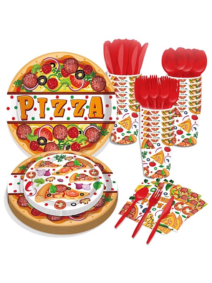Platos de papel para pizza color comida fiesta platos y servilletas fiesta cumpleaños  Foto 1 de 4