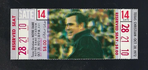 1972 NCAA TCU HORNED FROGS @ NOTRE DAME FIGHTING IRISH FOOTBALL FULL TICKET Cover